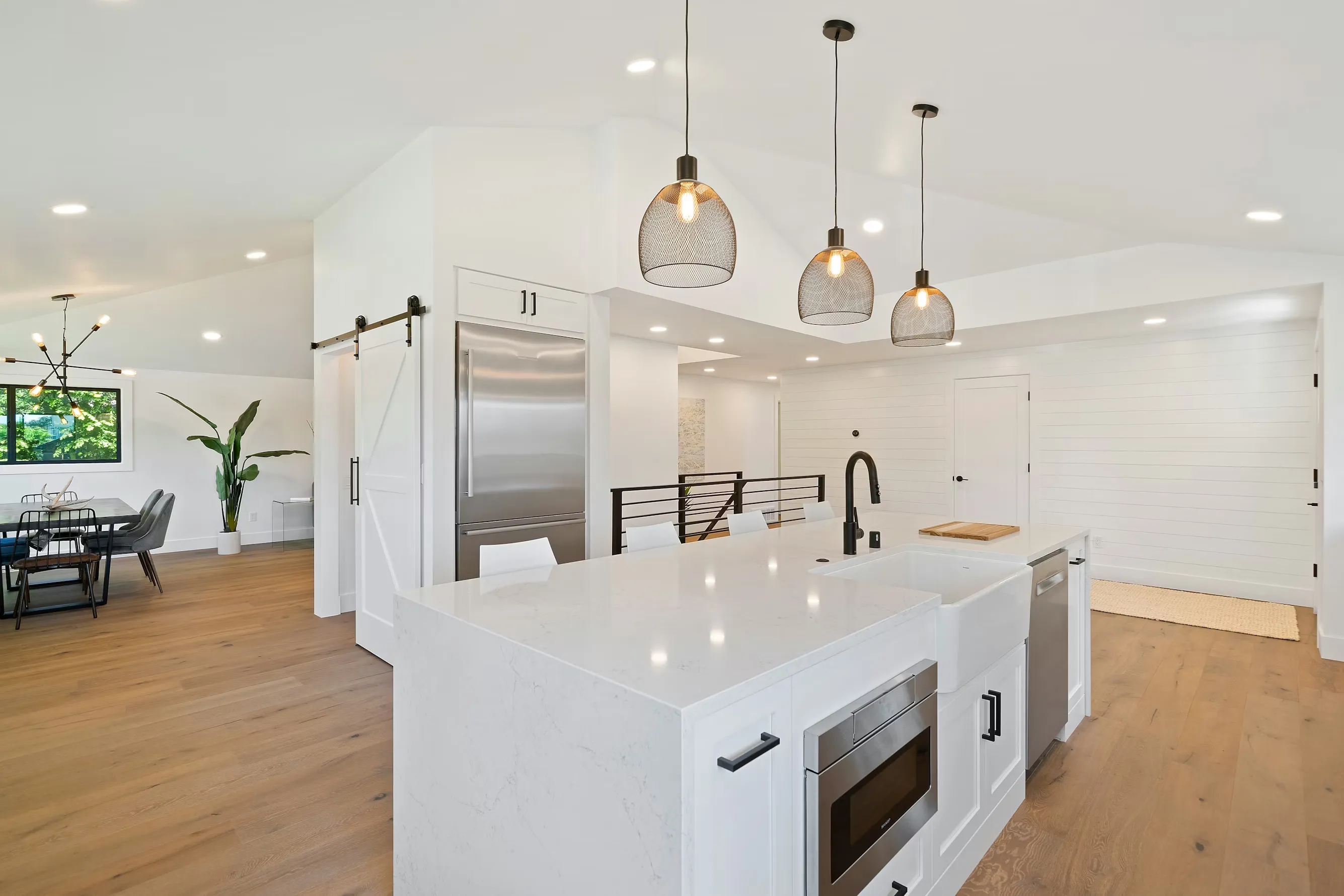 Modern kitchen with pendant lamps